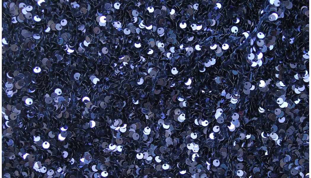 Tessuto base velluto ricamo paillettes blu notte