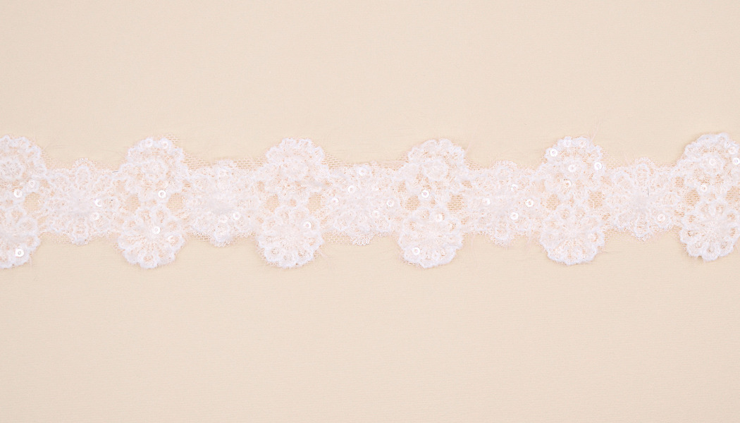 NASTRO RICAMATO CON PAILETTES TRASPARENTI