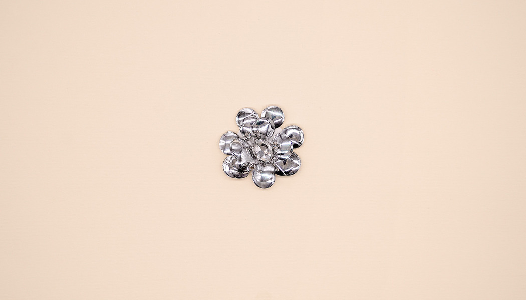 FIORE DOPPIO ARGENTO CON CRISTALLO CENTRALE
