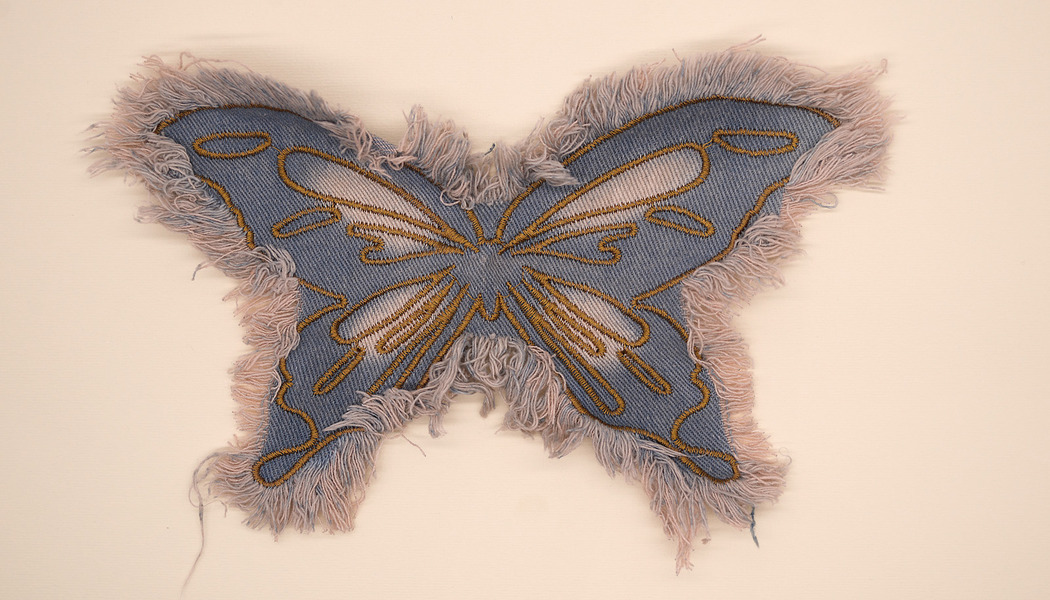 FARFALLA RICAMATA DENIM SFRANGIATO LAVAGGIO SBIADITO 