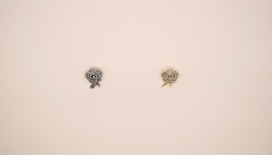 SPILLA ROSA CON FOGLIE E STRASS 