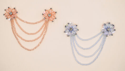 ACCCESSORIO DOPPIO FIORE CONE PERLINE STRASS E PAILLETTES 